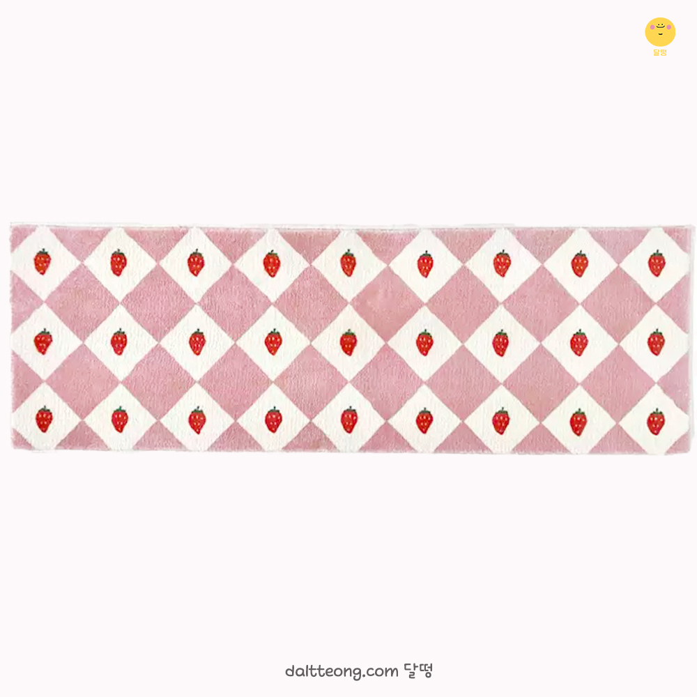 달떵 귀여운 침실 아기방 딸기우유 체커보드 긴 러그 핑크, 150x50cm