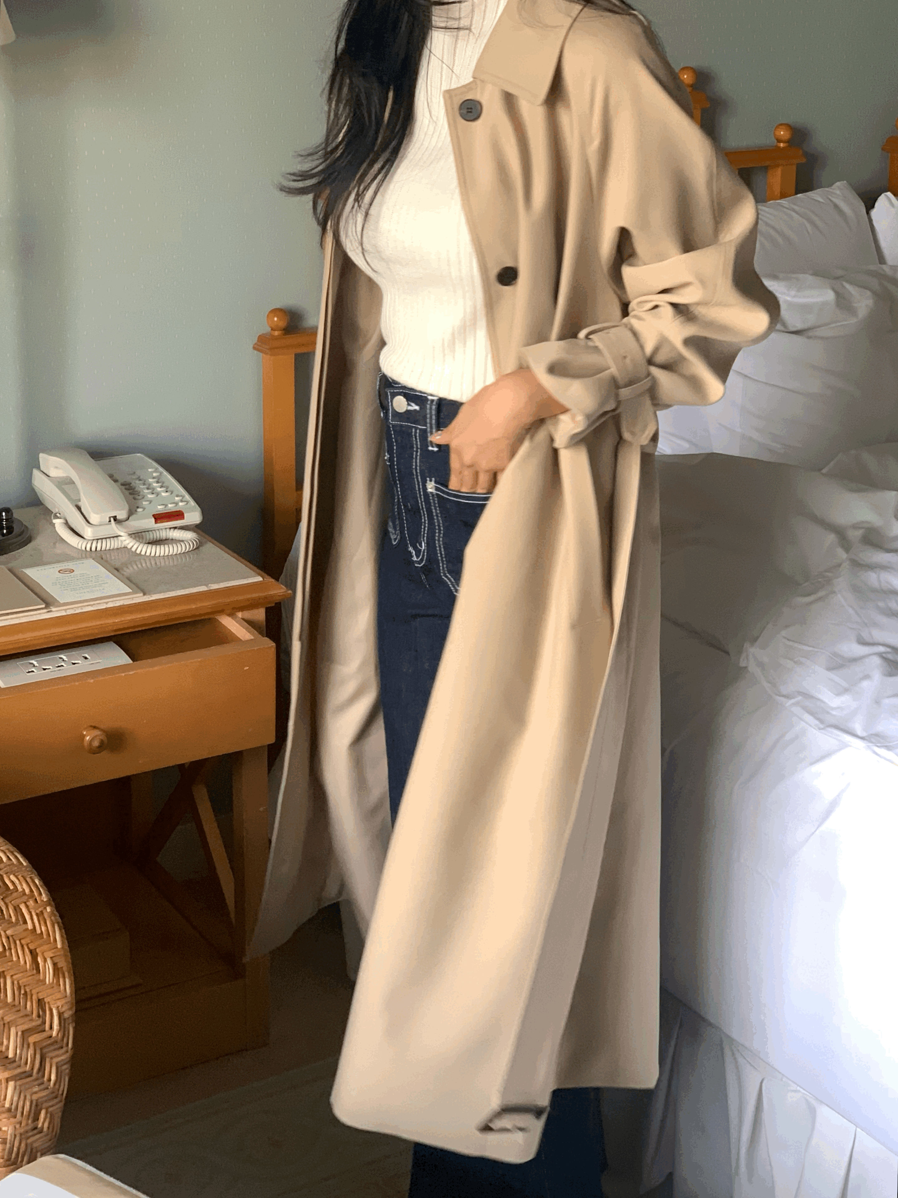 [Premium]🦋르베 카라 싱글 롱 트렌치코트 벨트 간절기아우터 바바리자켓 (2C) 상세 이미지 48