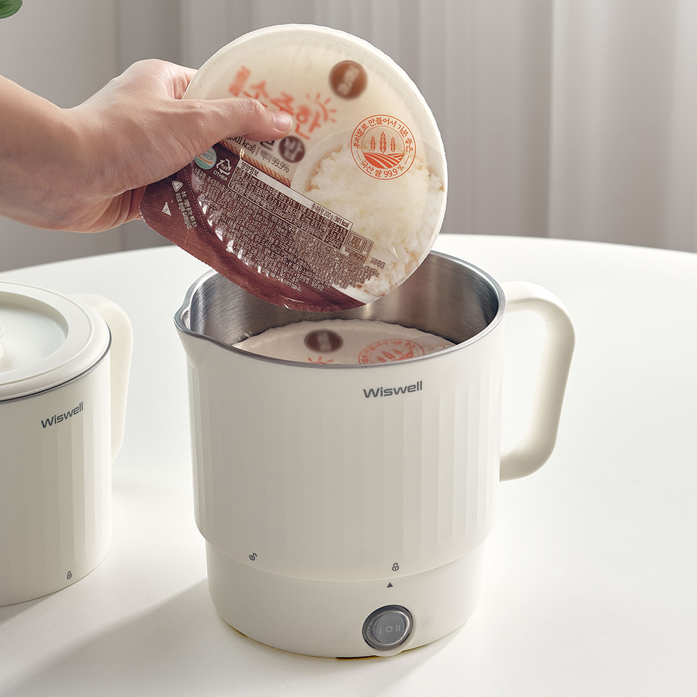 위즈웰 올스테인리스 머그팟 여행용 전기포트 휴대용 라면 접이식 스텐 미니 커피 주전자 햇반