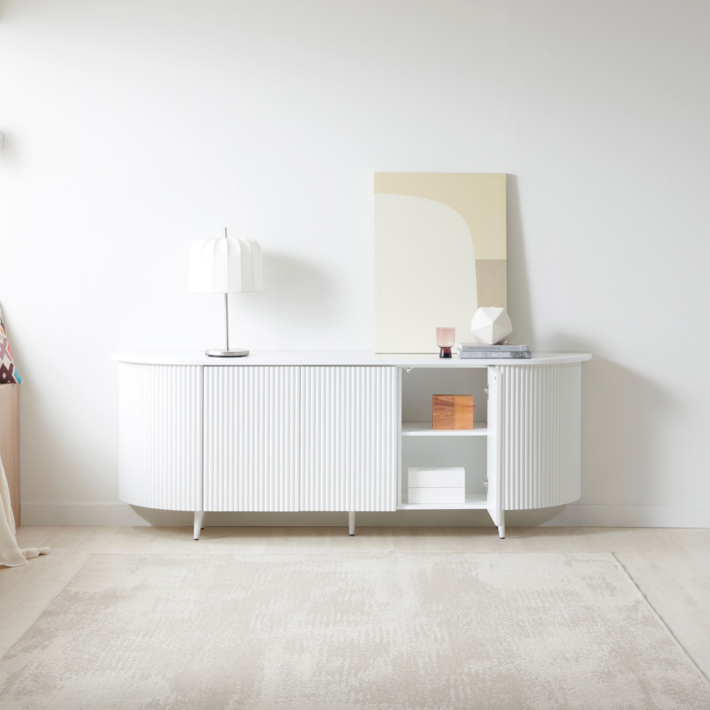 디포코 커브 템바보드 높은 TV 거실장 2000 화이트