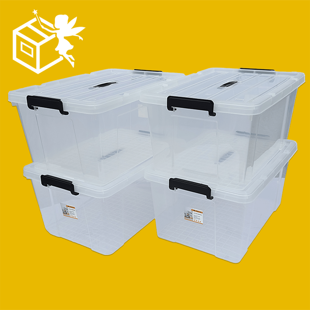 [4개 세트] 리빙박스 대형 수납 투명 플라스틱 옷 펜트리 정리함 수납함 5071B 80L