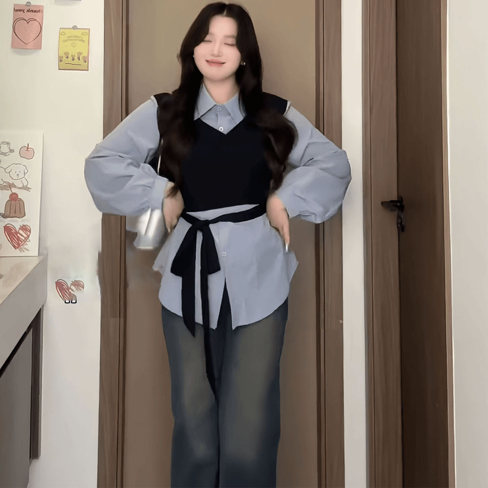 벨티드 베스트 페이크 레이어링 나시 셔츠 - 상품 이미지
