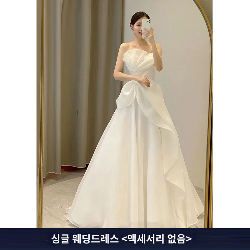 심플 촬영 화이트 웨딩드레스 스몰웨딩드레스 셀프 - 상품 이미지