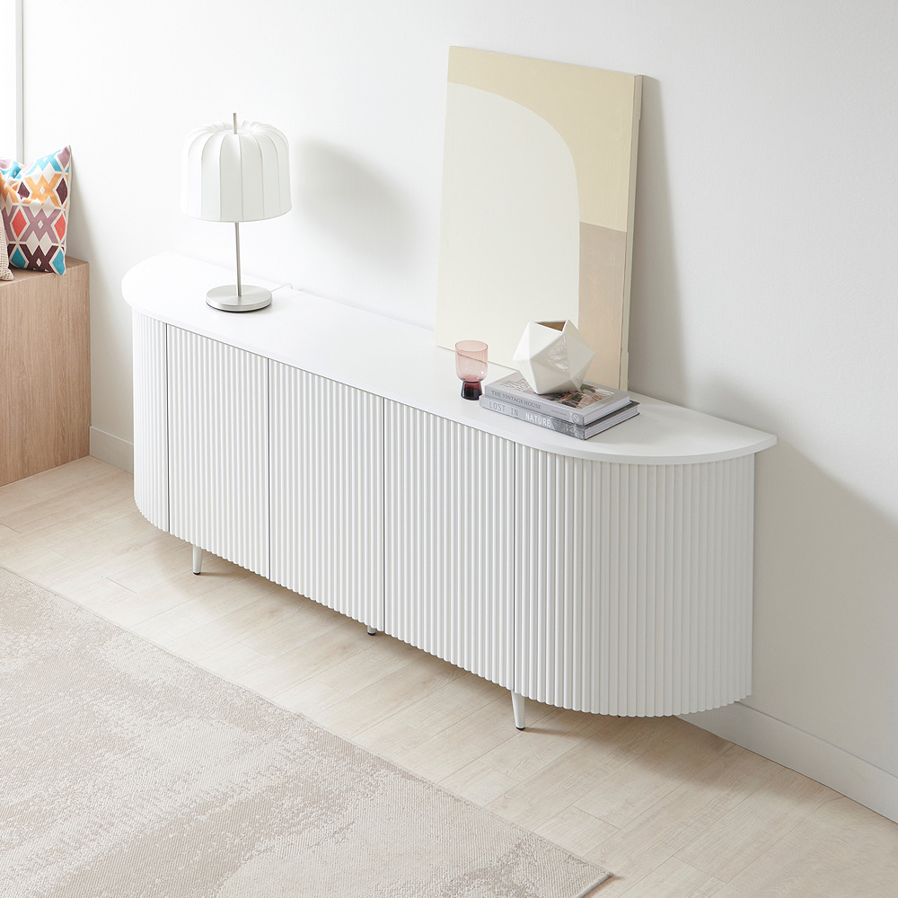 디포코 커브 템바보드 높은 TV 거실장 2000 화이트