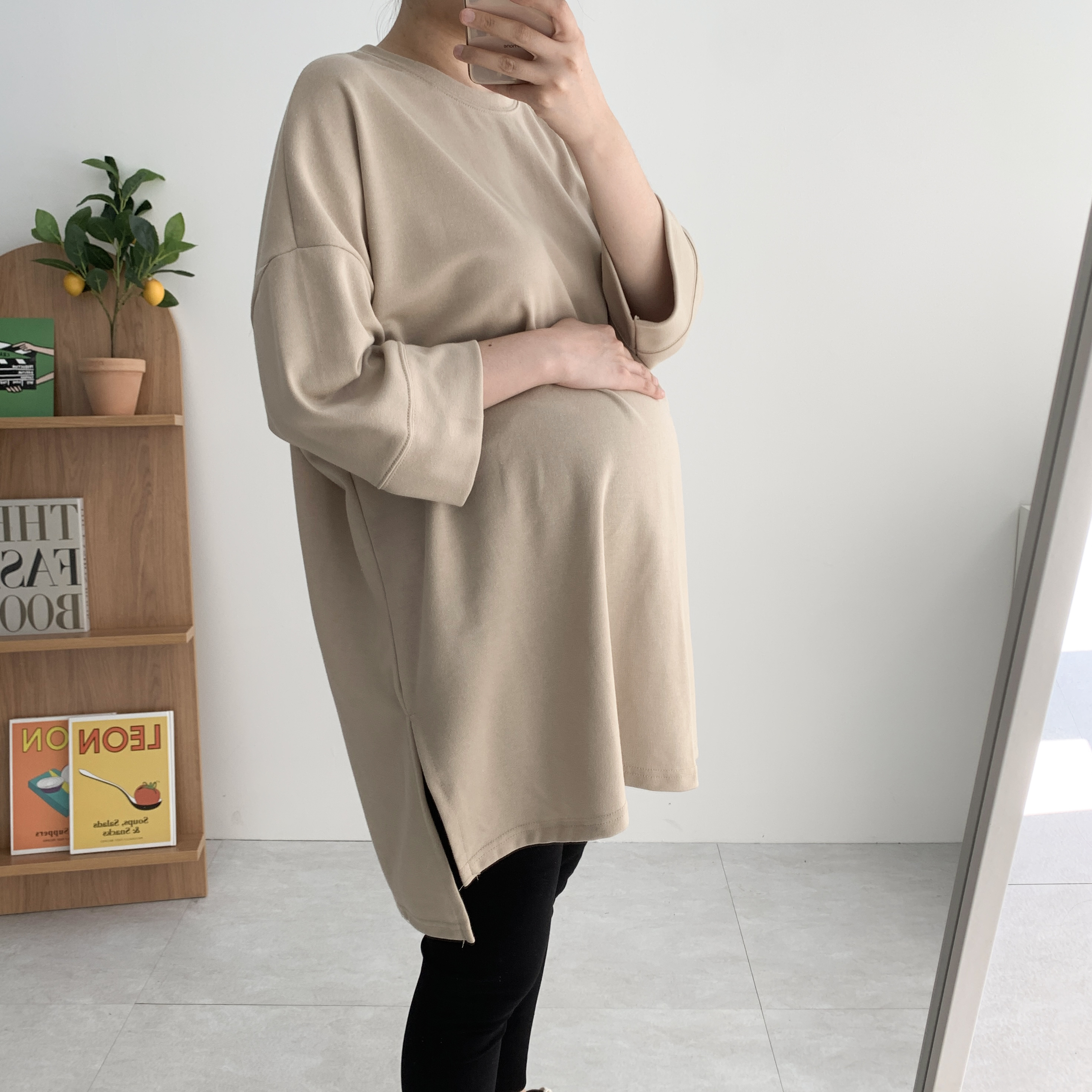 9부 박스티 임산부티 레깅스롱티 옆트임 박시핏 티셔츠 - 상품 이미지