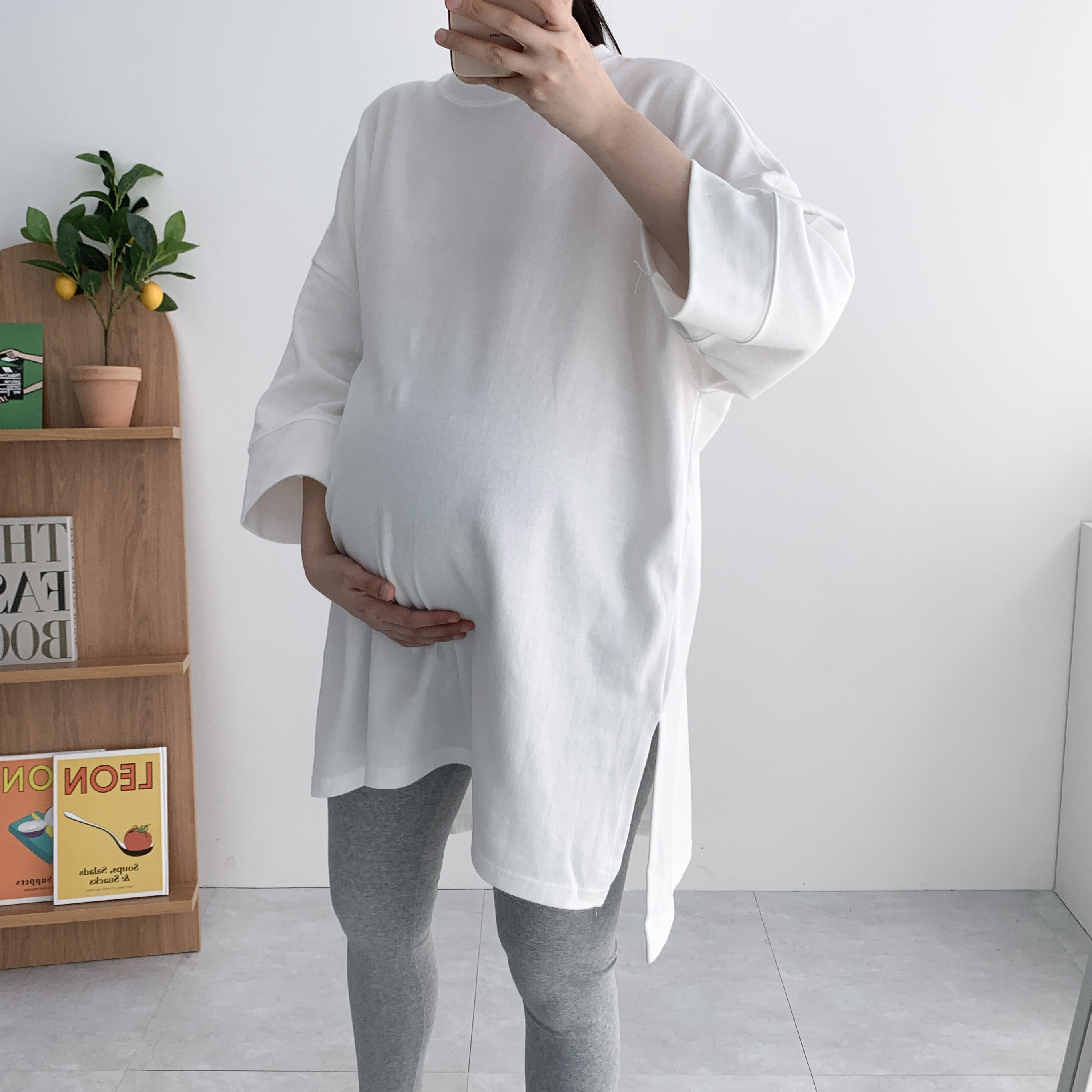 9부 박스티 임산부티 레깅스롱티 옆트임 박시핏 티셔츠 - 상세 이미지 4