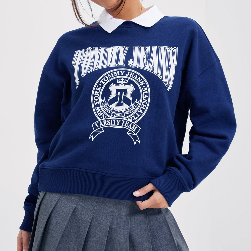 타미진스 오버핏 여성 크롭 맨투맨 바시티 폴로티셔츠