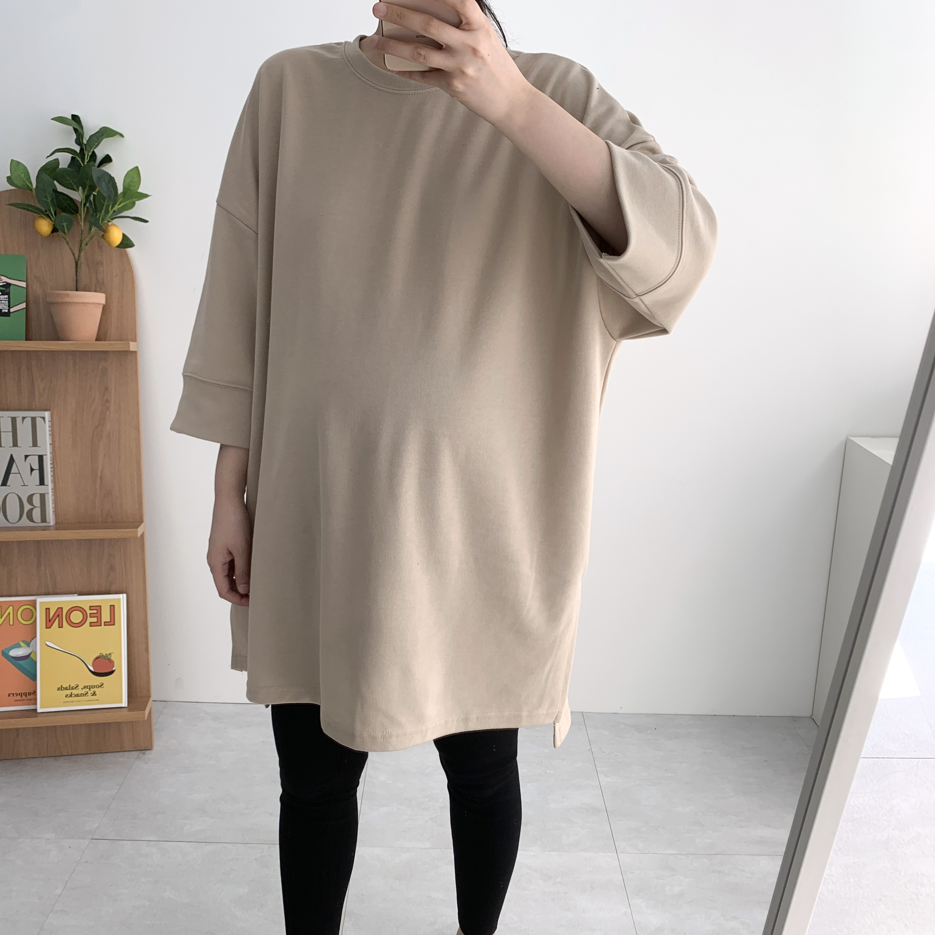9부 박스티 임산부티 레깅스롱티 옆트임 박시핏 티셔츠 - 상세 이미지 2
