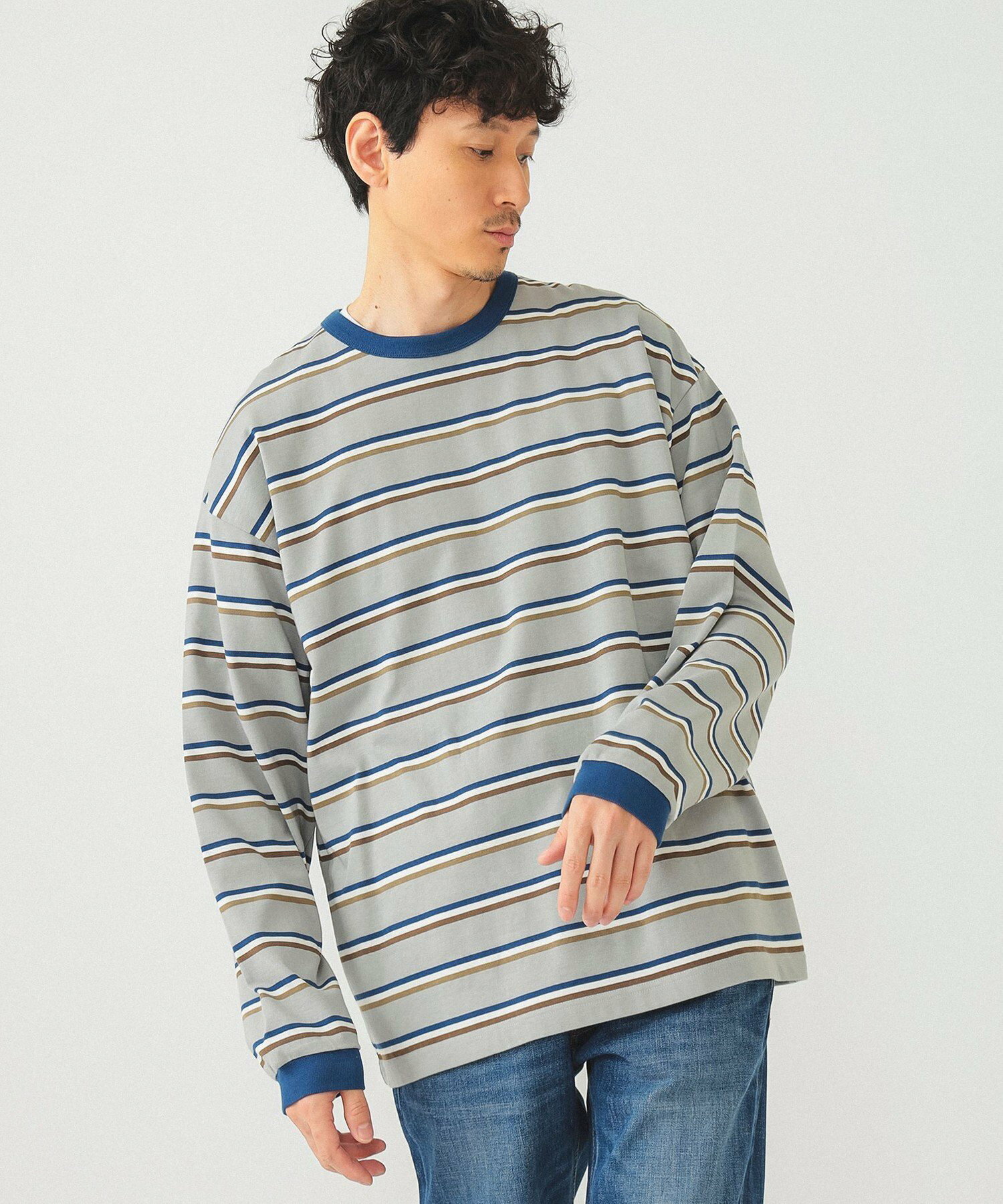 빔즈 BEAMS 보더 루즈 롱 슬리브 긴팔 티셔츠 3컬러 - 메인 이미지