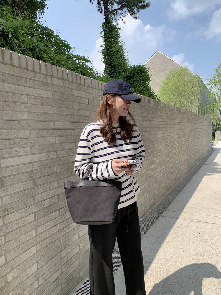 캐주얼 루즈핏 스트라이프 티셔츠 라운드 박스티 여성 티셔츠 코튼 여자 긴팔티 - 상세 이미지 4
