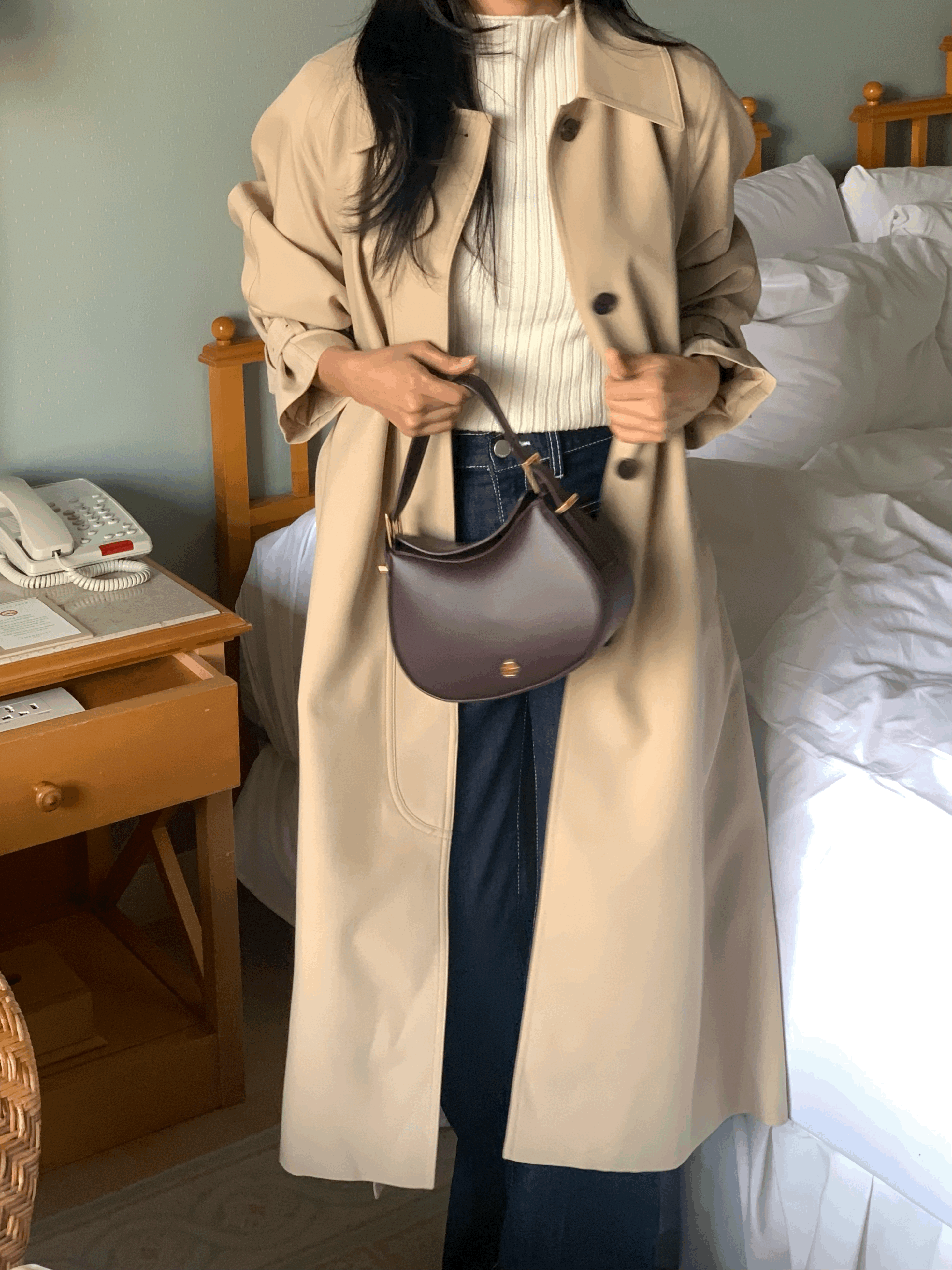 [Premium]🦋르베 카라 싱글 롱 트렌치코트 벨트 간절기아우터 바바리자켓 (2C) 상세 이미지 45