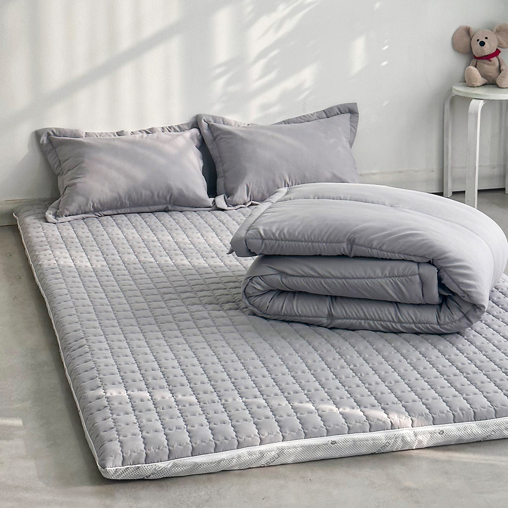 아르떼베딩 바닥에까는 미끄럼방지 누빔 요세트(요커버+솜매트+이불) 프렌치 그레이 S 5cm