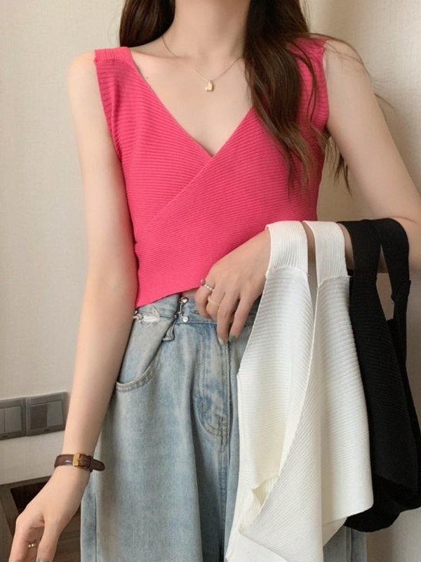 정채연 민소매 조끼 인스타그램 레이어드 V넥 의상 옷 패션 - 상세 이미지 3