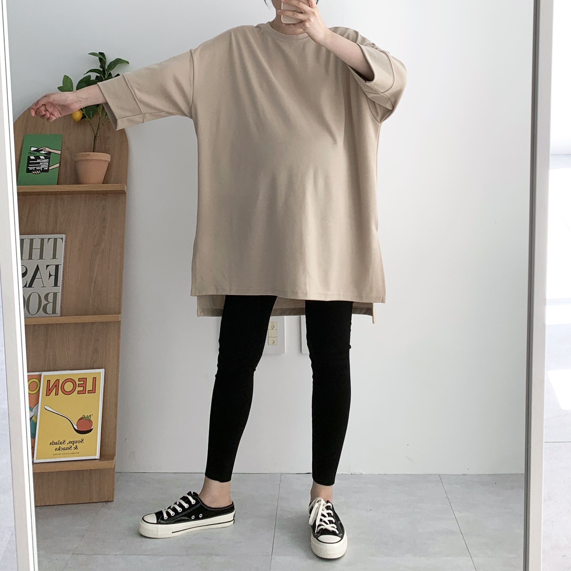 9부 박스티 임산부티 레깅스롱티 옆트임 박시핏 티셔츠 - 상세 이미지 3