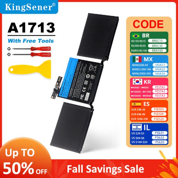 KingSener 노트북 배터리 애플 맥북 프로 13 인치 A1708 2016 2017 EMC 2978 3164 020-00946 MLL42LL 배터리 AKKU 4781mAh A1 : 리셀바이