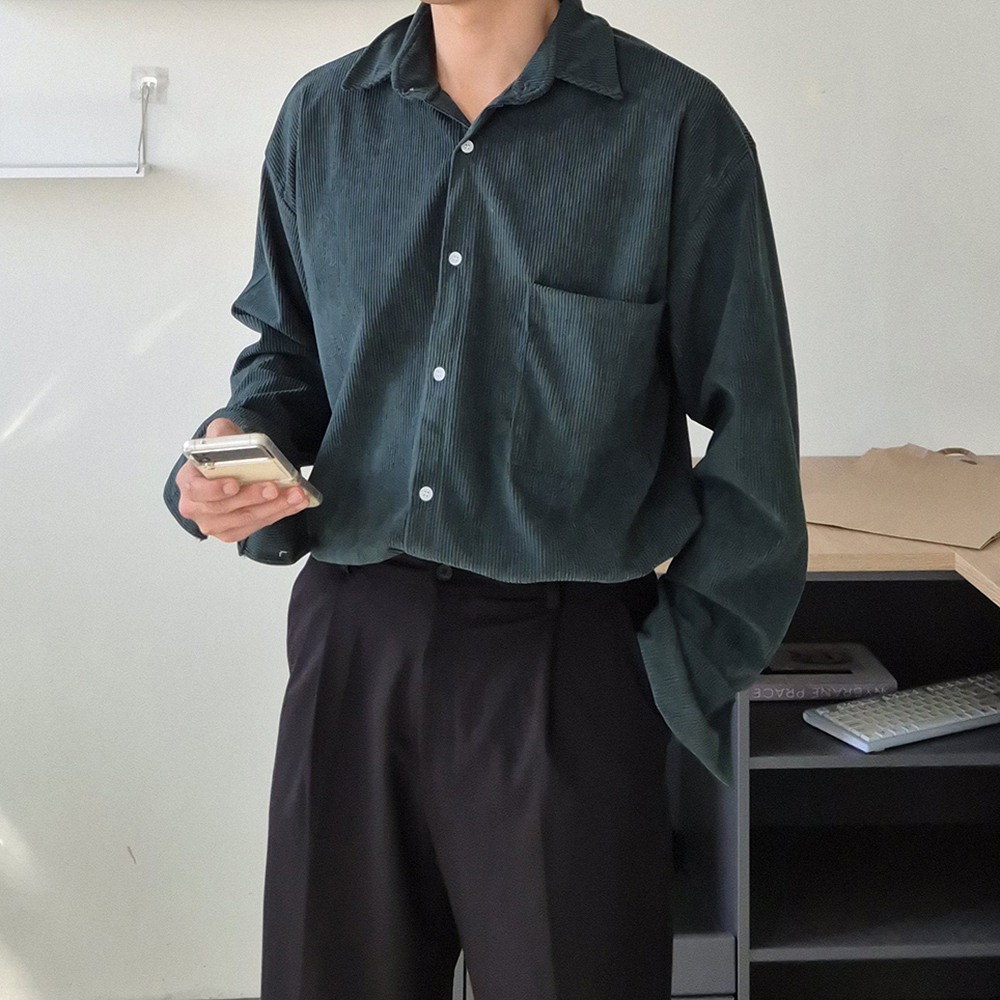 남자 코듀로이 셔츠 오버핏 골덴 남방 남자 셔츠 - 상세 이미지 2