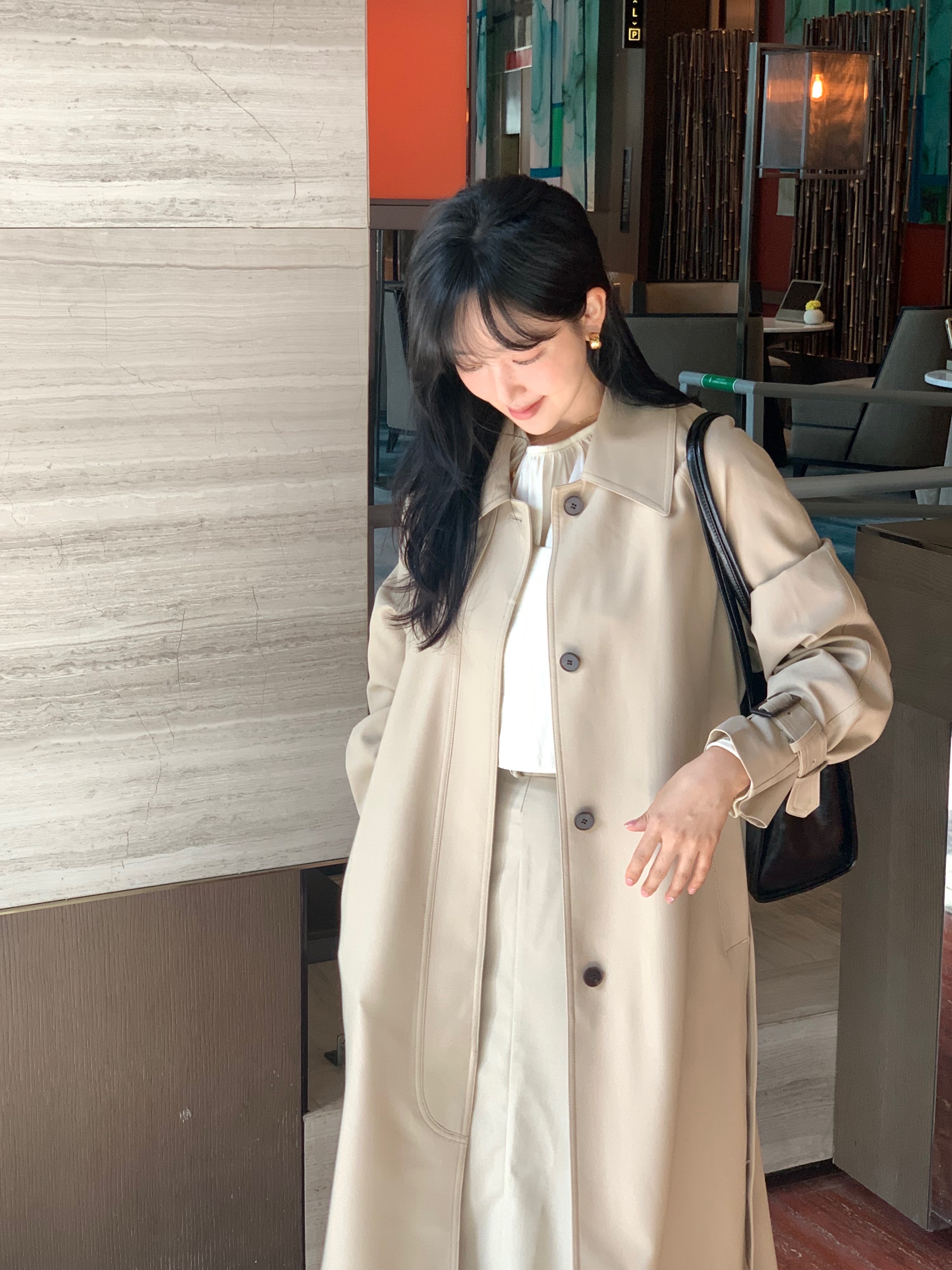 [Premium]🦋르베 카라 싱글 롱 트렌치코트 벨트 간절기아우터 바바리자켓 (2C) 상세 이미지 34