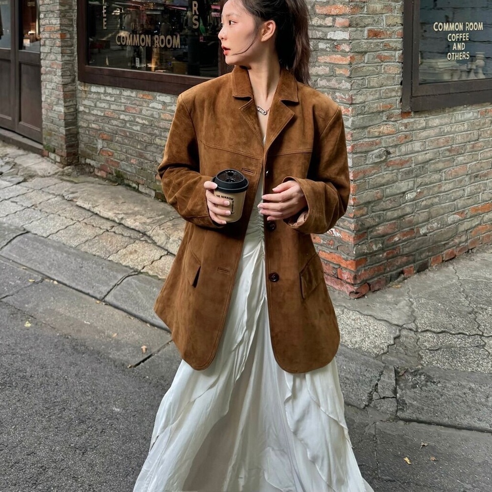 정채연 자켓 블레이저 인스타그램 가죽 빅사이즈 의상 옷 패션 - 상품 이미지