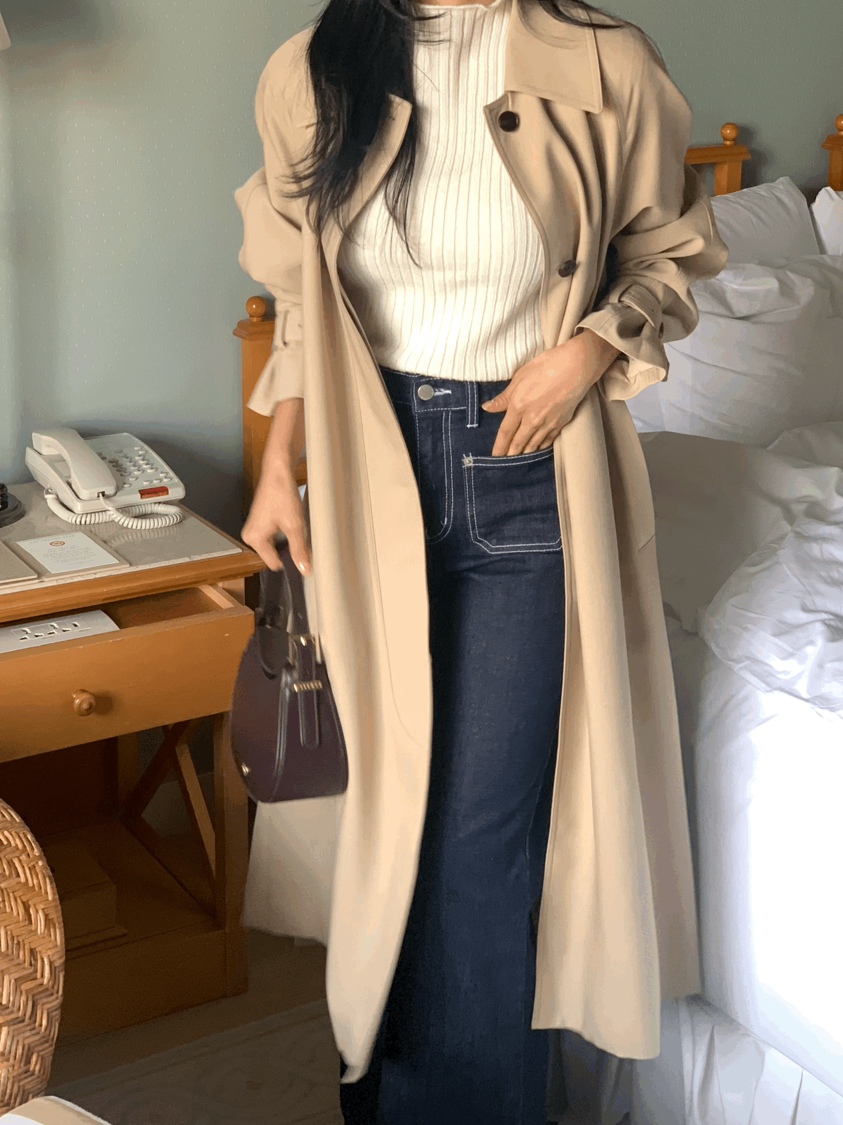 [Premium]🦋르베 카라 싱글 롱 트렌치코트 벨트 간절기아우터 바바리자켓 (2C) 상세 이미지 47