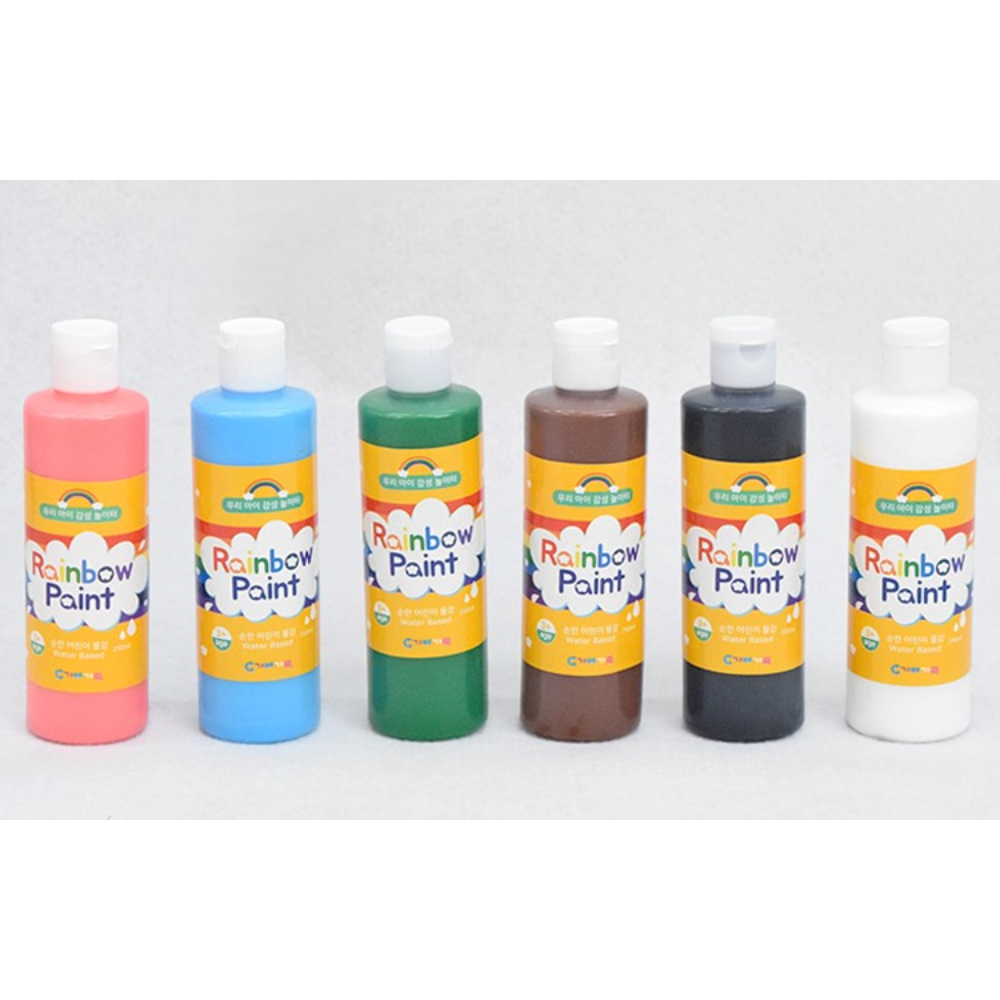 유아 미술 촉감 놀이 손바닥 핸드페인팅 비비드 파스텔 레인보우 물감 6색 세트 250ml - 상세 이미지 3