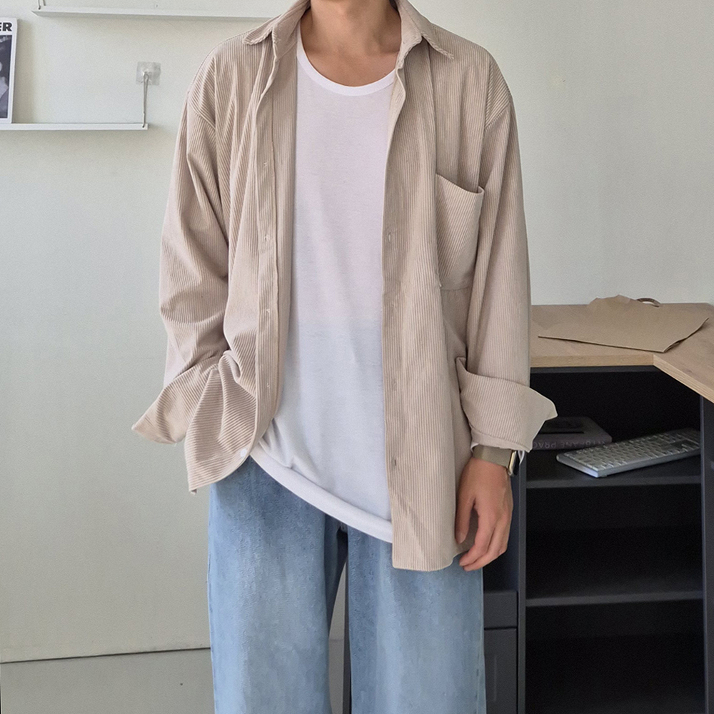남자 코듀로이셔츠 가을 겨울 오버핏 골덴 남방 남자 셔츠 - 상세 이미지 2