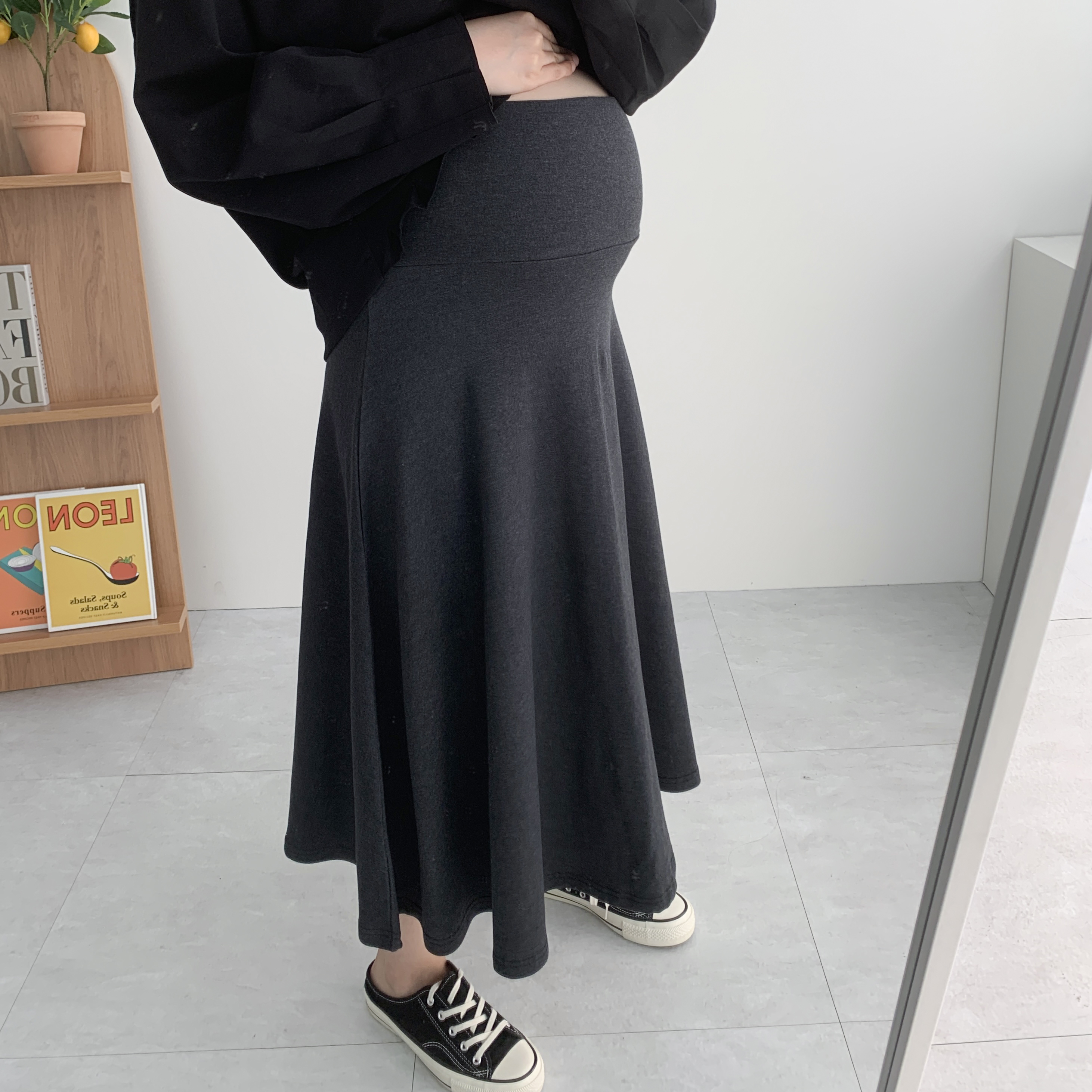 임산부치마 겨울 임산부기모스커트 플레어스커트 - 상세 이미지 3