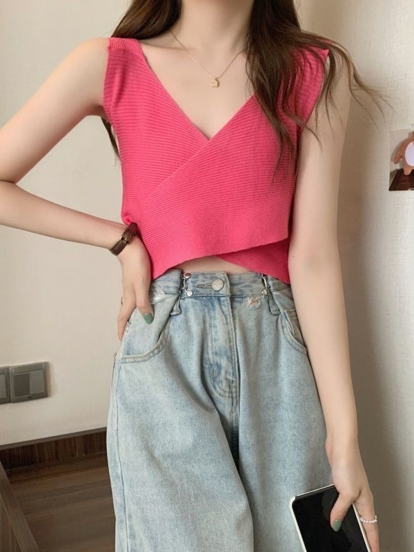 정채연 민소매 조끼 인스타그램 레이어드 V넥 의상 옷 패션 - 상세 이미지 5
