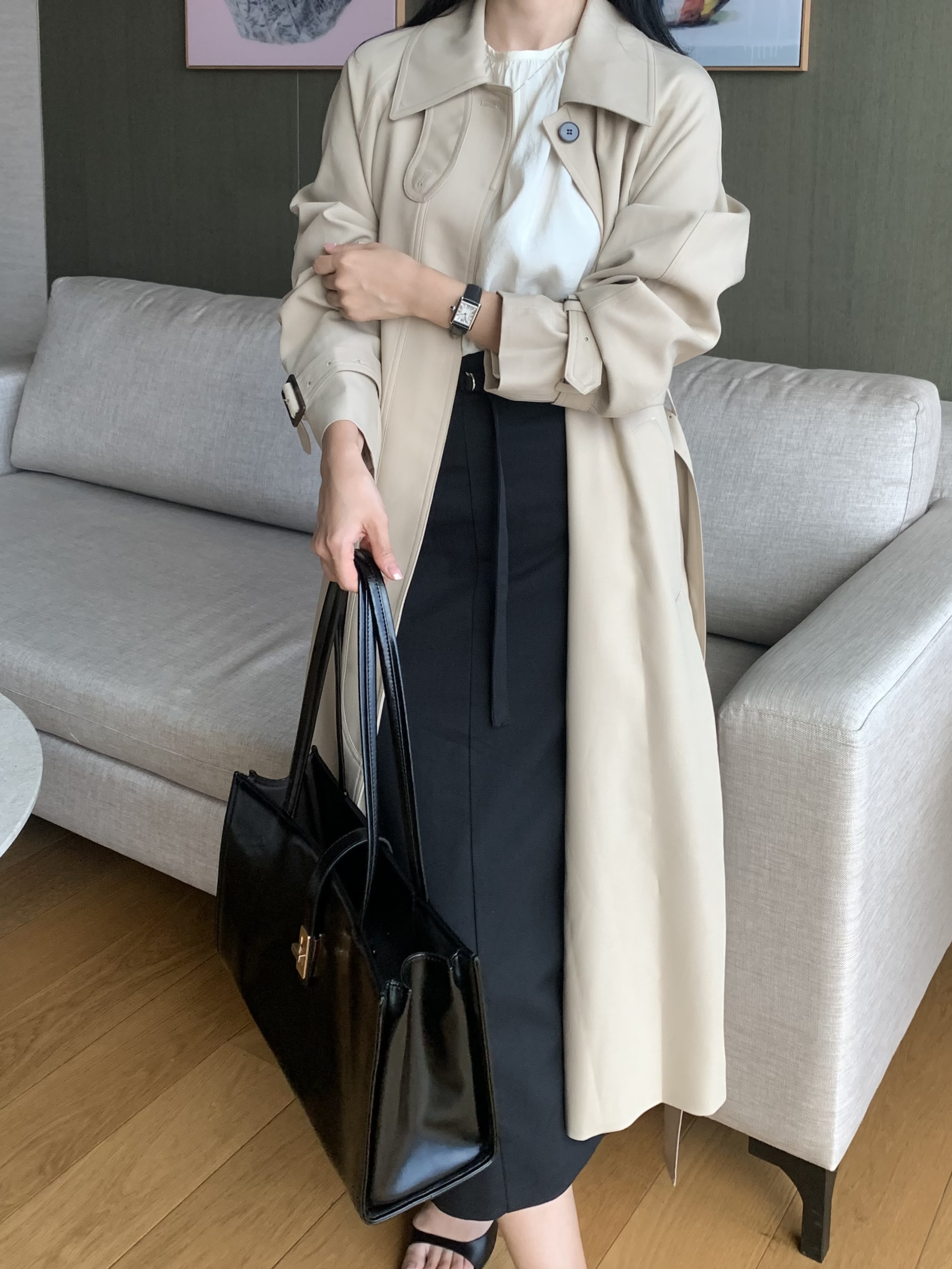 [Premium]🦋르베 카라 싱글 롱 트렌치코트 벨트 간절기아우터 바바리자켓 (2C) 상세 이미지 18