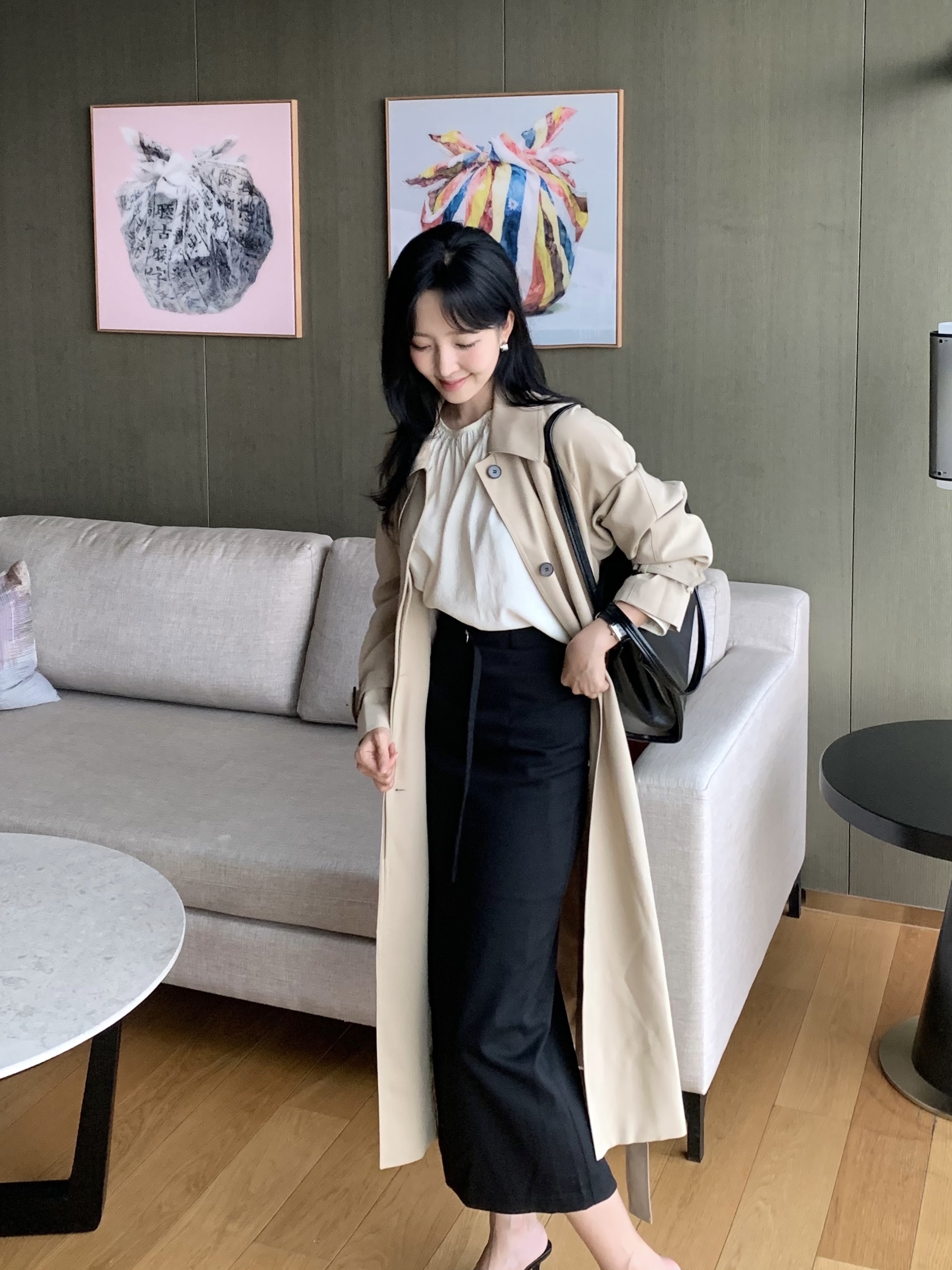 [Premium]🦋르베 카라 싱글 롱 트렌치코트 벨트 간절기아우터 바바리자켓 (2C) 상세 이미지 16