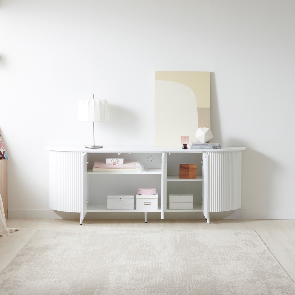 디포코 커브 템바보드 높은 TV 거실장 2000 화이트