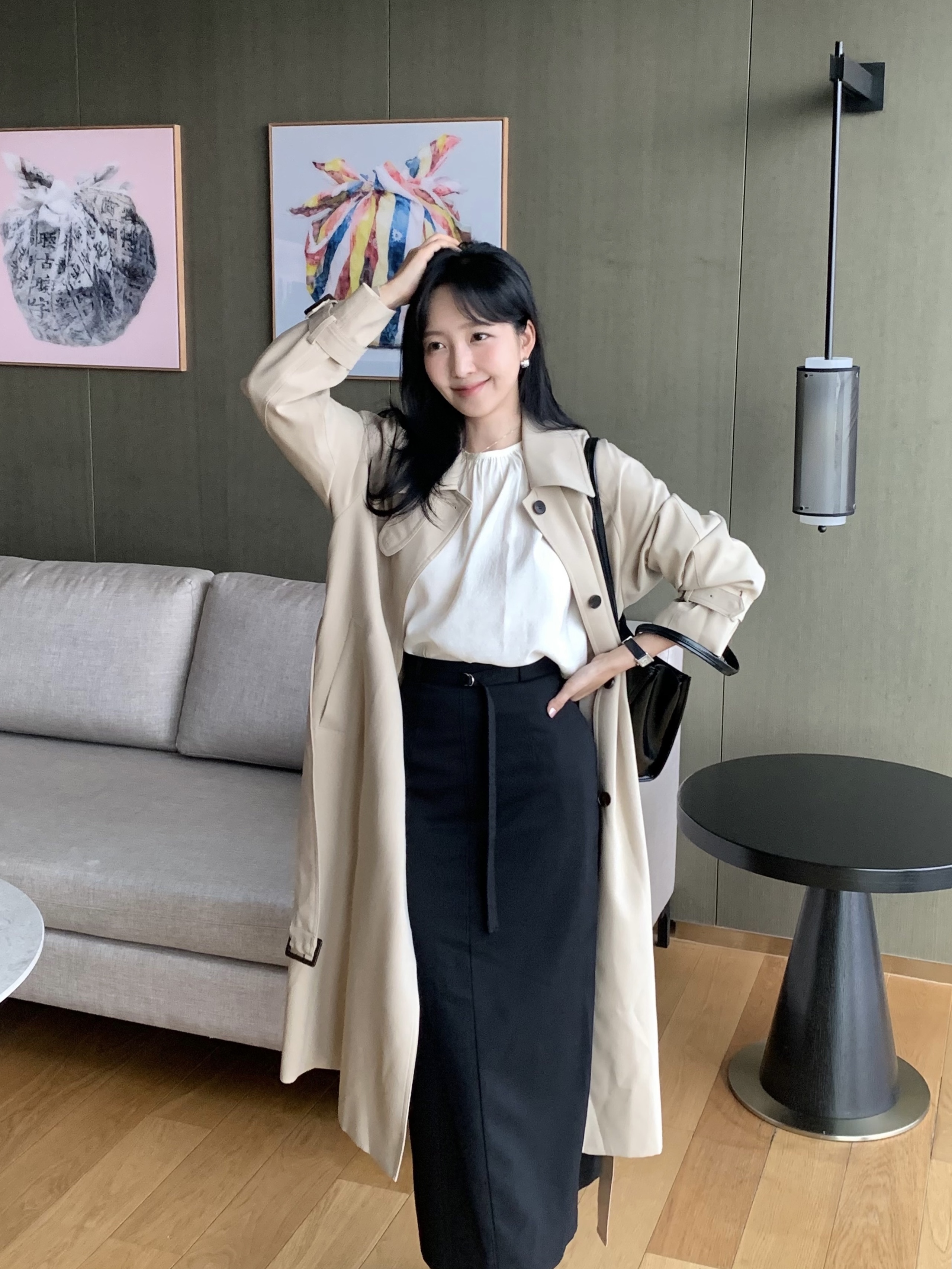 [Premium]🦋르베 카라 싱글 롱 트렌치코트 벨트 간절기아우터 바바리자켓 (2C) 상세 이미지 15