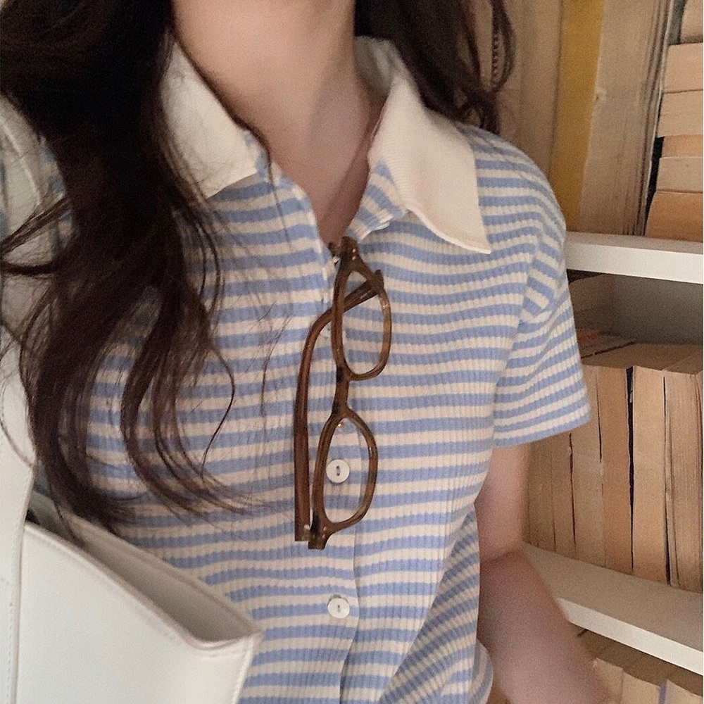 엄마친구아들 11화 정소민 반팔 티셔츠 배석류 스트라이프 블루 의상 옷 패션 - 상세 이미지 2