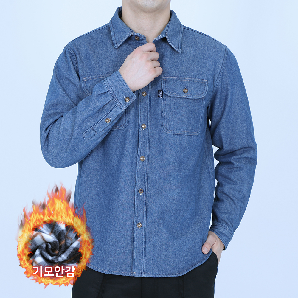 남자청남방 기모남방 겨울 셔켓 데님 셔츠 빅사이즈 - 상세 이미지 2