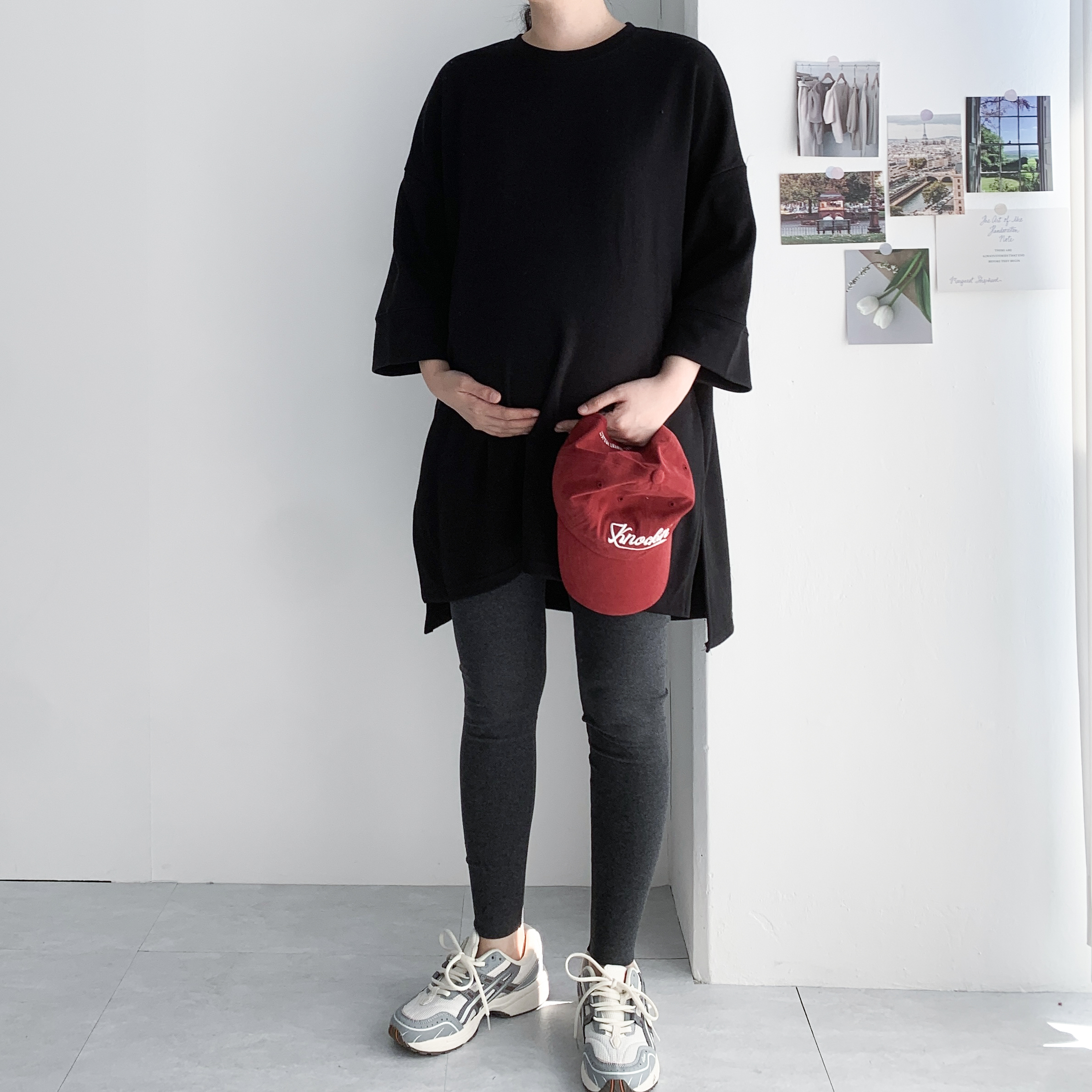 9부 박스티 임산부티 레깅스롱티 옆트임 박시핏 티셔츠 - 상세 이미지 2