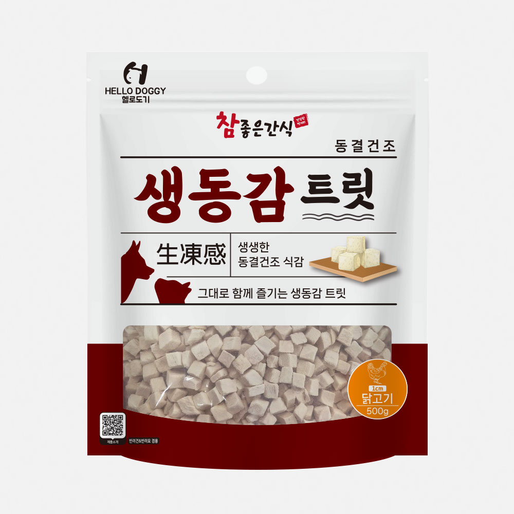 헬로도기 고양이동결건조간식 고양이트릿 간식 닭고기(1cm), 500g, 1개 - 메인 이미지