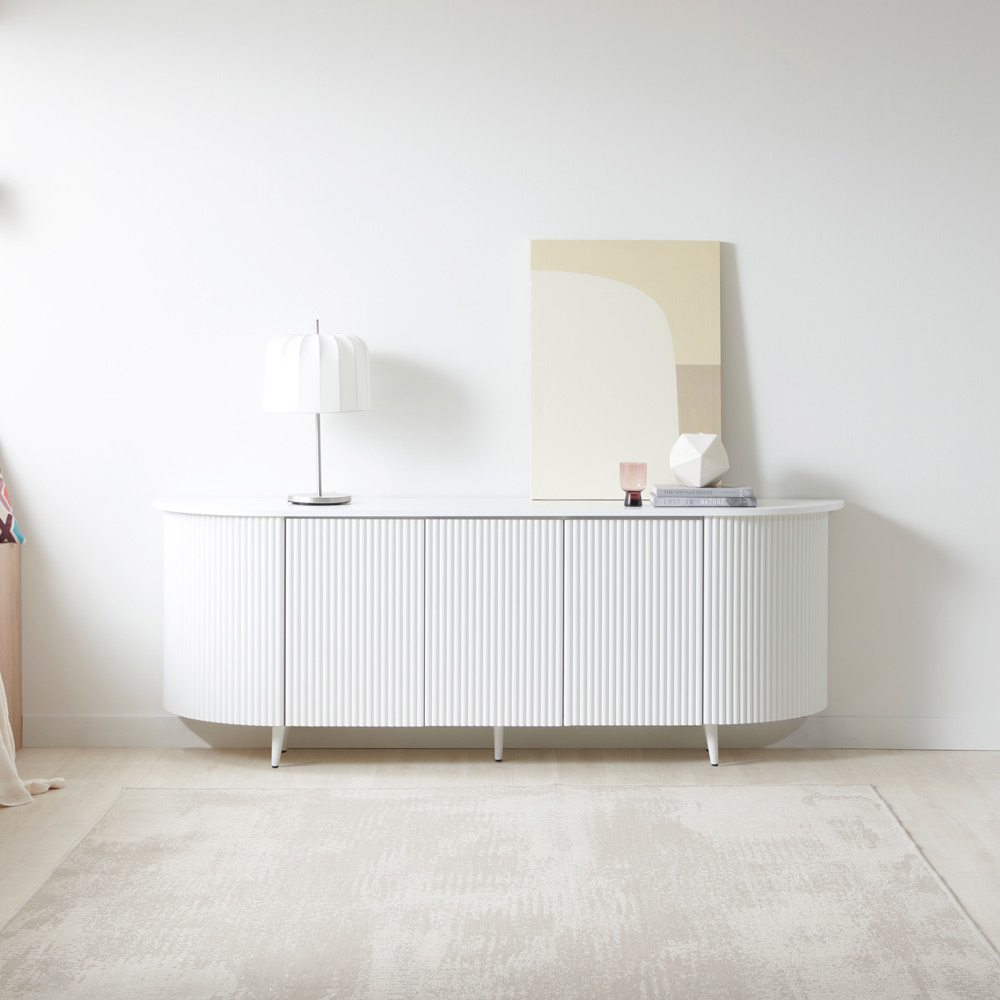 디포코 커브 템바보드 높은 TV 거실장 2000 화이트