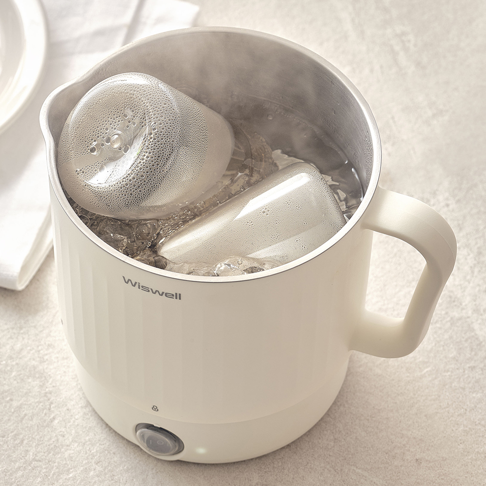 위즈웰 올스테인리스 머그팟 여행용 전기포트 휴대용 라면 접이식 스텐 미니 커피 주전자 햇반