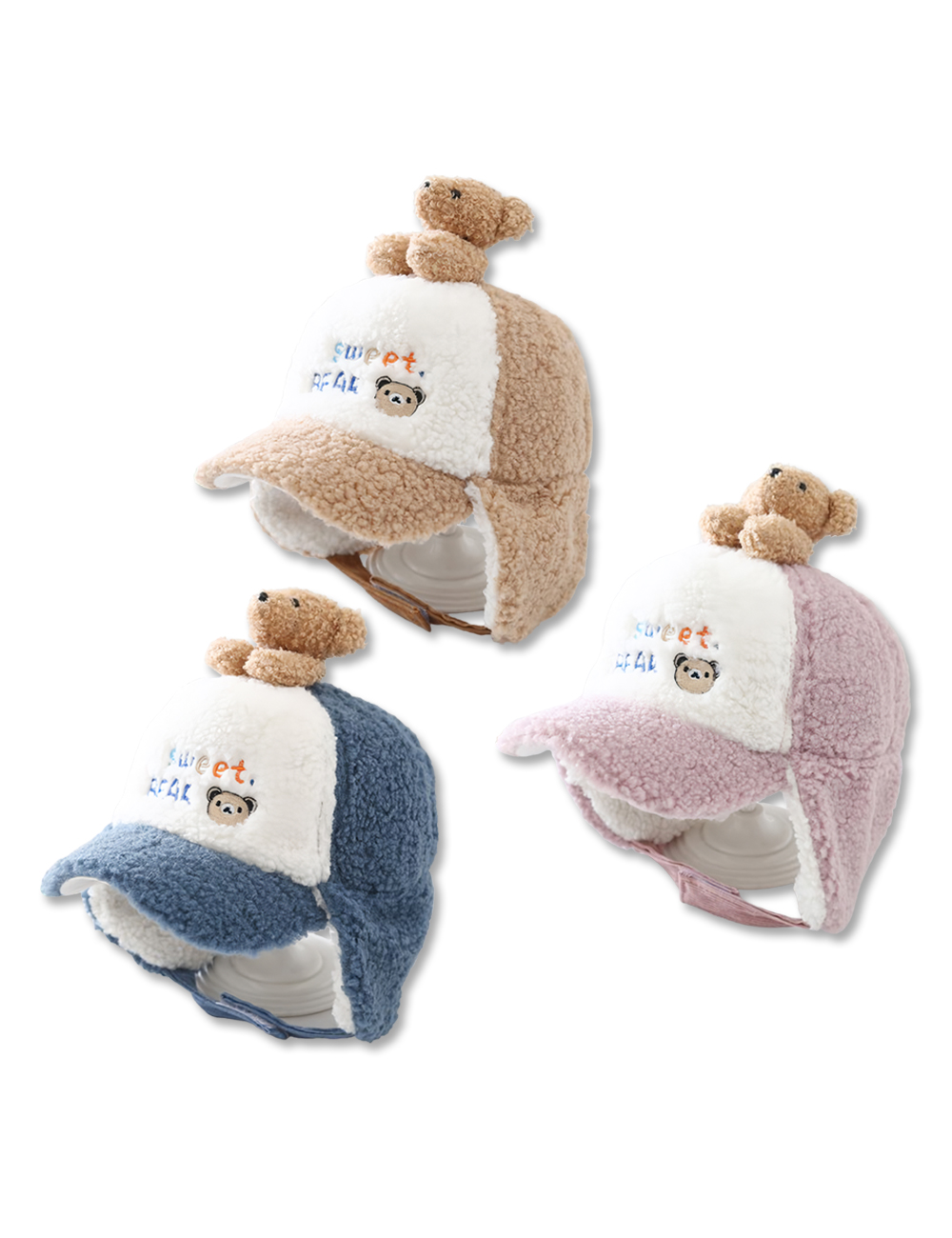 유아 키즈 아동 어린이 초등 학생 겨울 방한 털 귀달이 캡 이어머프 곰돌이 모자 - 상품 이미지