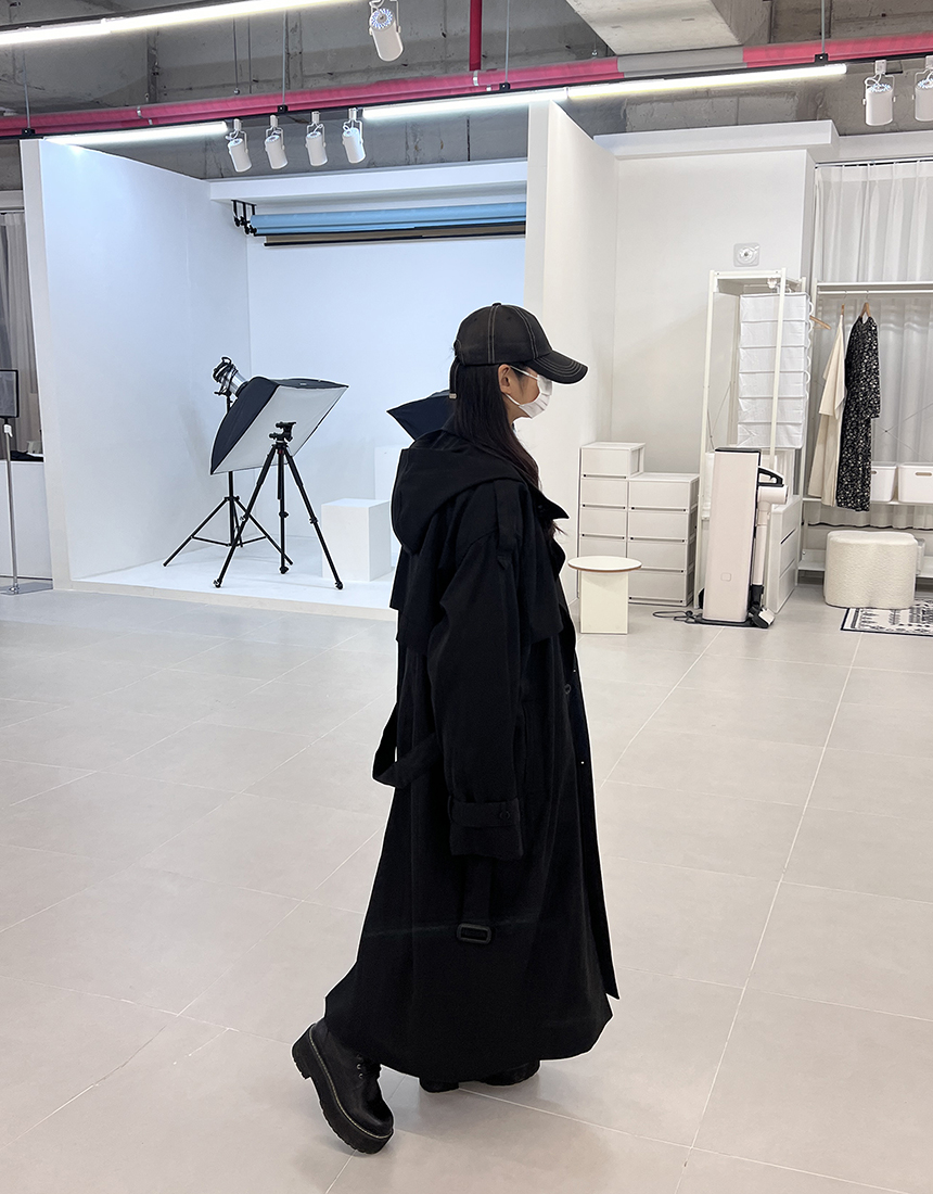 [55-88/롱기장] 남녀공용 오버핏 봄 가을 후드 맥시 롱 트렌치코트 야상 간절기 아우터 상세 이미지 27