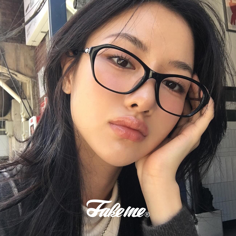 페이크미 신디 BSV 블랙 얇은 뿔테 티타늄 가벼운 오버사이즈 긱시크 캣아이 안경 - 상세 이미지 3