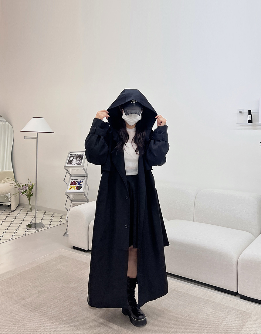 [55-88/롱기장] 남녀공용 오버핏 봄 가을 후드 맥시 롱 트렌치코트 야상 간절기 아우터 상세 이미지 20