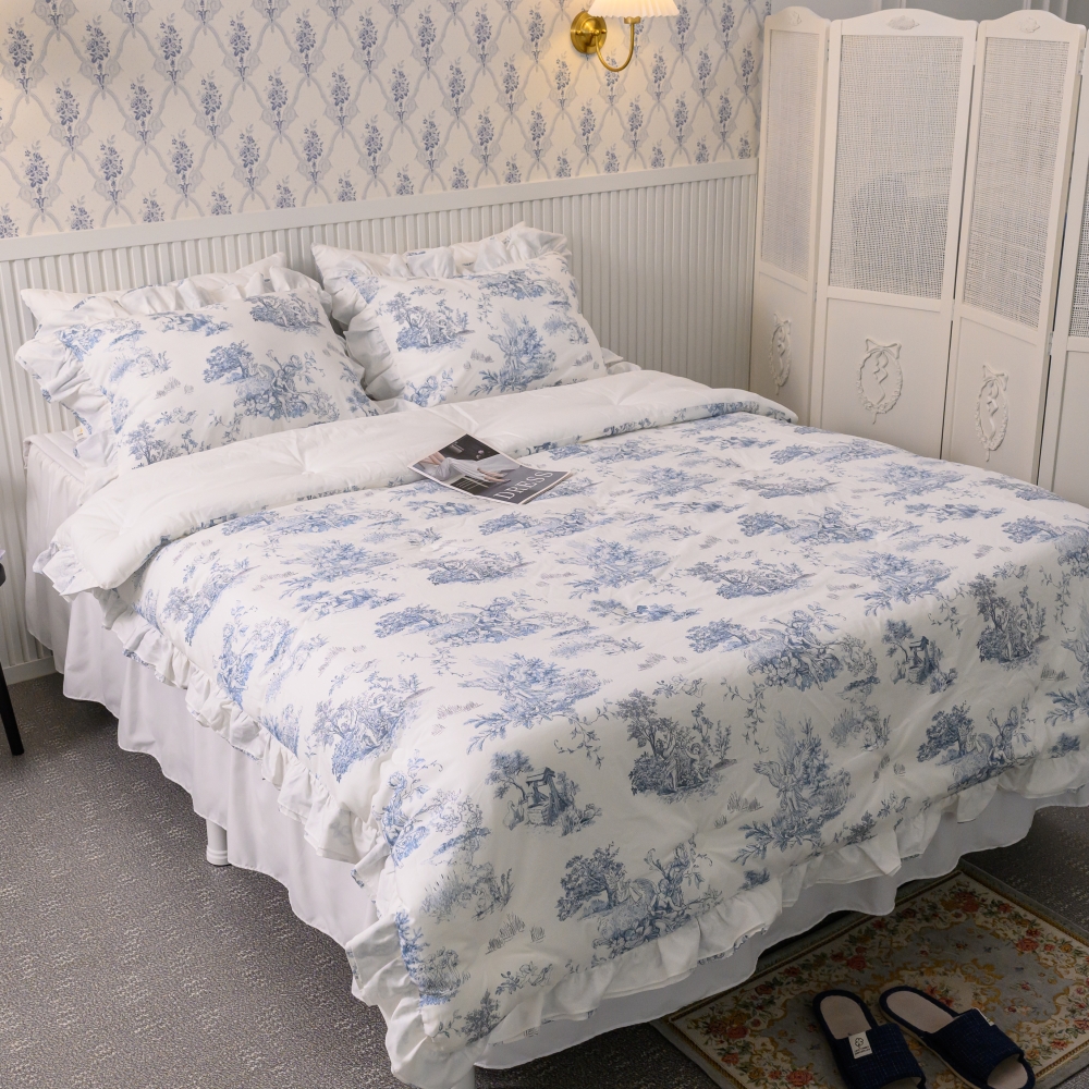 명화이불 100% 순면 뜨왈 트왈 빈티지 디자인 가을 겨울 프릴 블루 차렵이불 SS