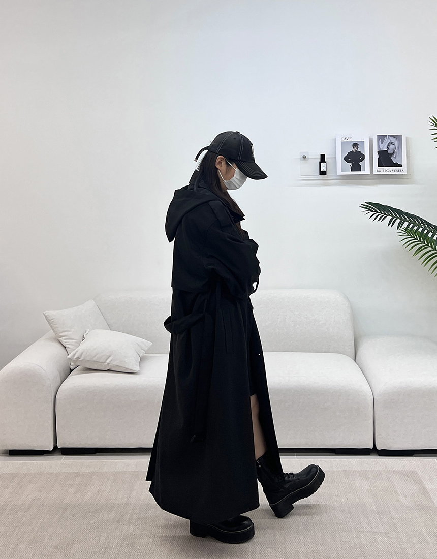[55-88/롱기장] 남녀공용 오버핏 봄 가을 후드 맥시 롱 트렌치코트 야상 간절기 아우터 상세 이미지 21
