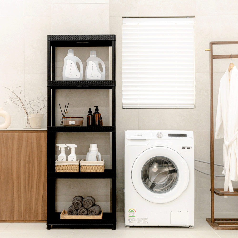 보네드 크라운 라탄 블랙 5단 M 플라스틱 선반 팬트리 무타공선반 시스템 수납 선반