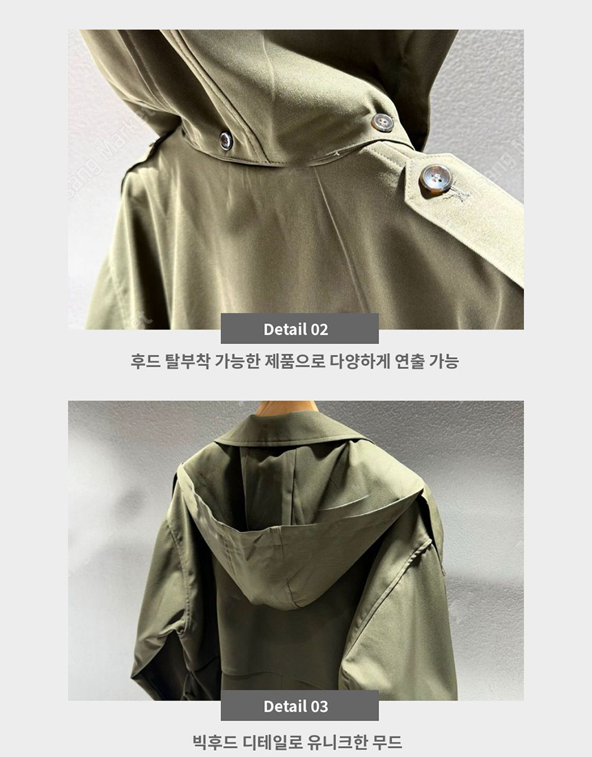 [55-88/롱기장] 남녀공용 오버핏 봄 가을 후드 맥시 롱 트렌치코트 야상 간절기 아우터 상세 이미지 5
