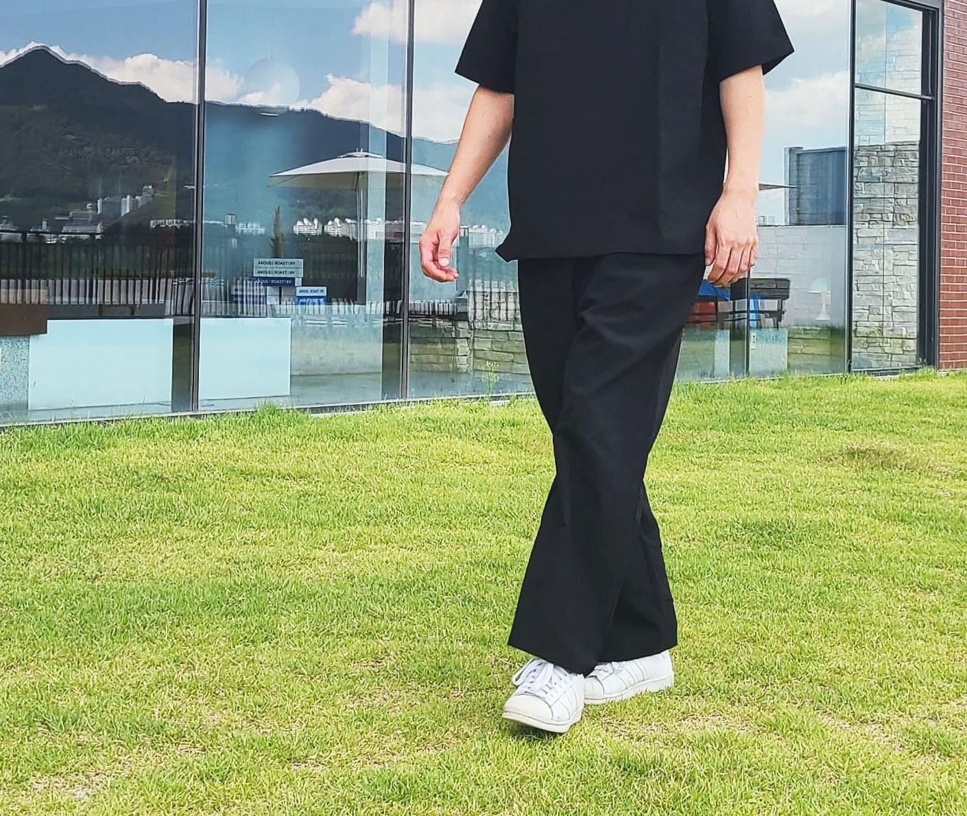 여름 일자핏 바지 허리밴딩 남녀공용 폴리마 - 상품 이미지