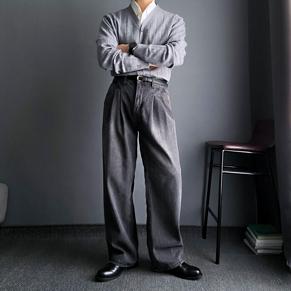 남자 오버핏 워셔블 캐시미어 회색 가디건 - 상세 이미지 3
