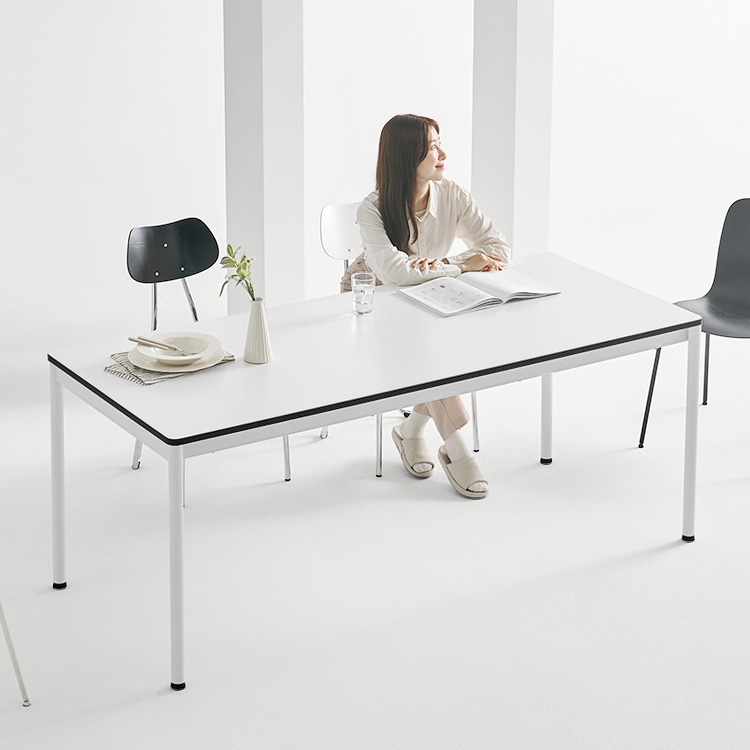 e스마트 피크 4인용 6인용 라운드모서리 식탁 1200x600 화이트 프레임