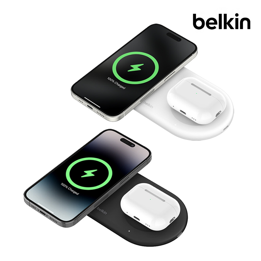벨킨 Qi2 15W 2in1 마그네틱 무선 충전 패드 WIZ021qc 갤럭시 S25 아이폰17 16 15 14 13 12 호환