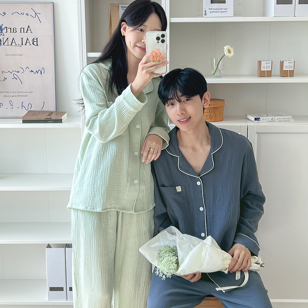 소프티 요루면 긴팔 커플파자마 남녀공용 잠옷세트 5color - 상세 이미지 2